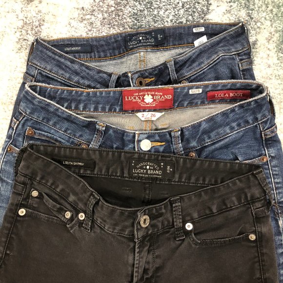 Lot (3) Lucky Brand Jeans Size 2 (26) - 2 bootcut and 1 skinny, women's petite - Picture 2 of 4